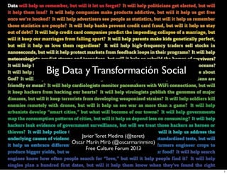Big Data y Transformación Social

Javier Toret Medina (@toret)
Óscar Marín Miró (@oscarmarinmiro)
Free Culture Forum 2013

1

 