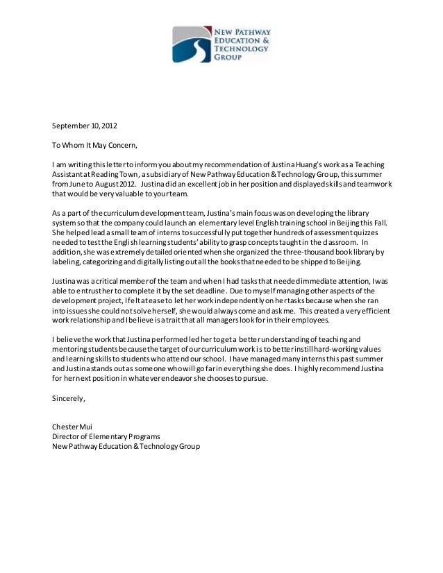 recommendation letter justina huang asking ta for letter of recommendation