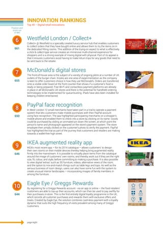 INNOVATION RANKINGS
Top 45 – Digital retail innovations	
Westfield London / Collect+
Collect+ @ Westfield is a specially c...