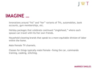 IMAGINE …
 Innovations around ―his‖ and ―her‖ variants of TVs, automobiles, bank
 accounts, gym memberships, etc.

 Holida...