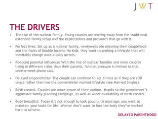 THE DRIVERS
•   The rise of the nuclear family: Young couples are moving away from the traditional
    extended-family set...