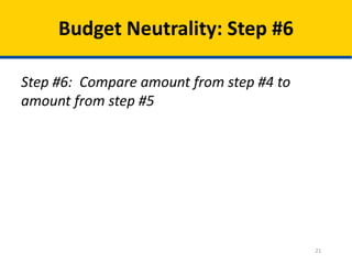Budget Neutrality: Step #6
Step #6: Compare amount from step #4 to
amount from step #5

21

 