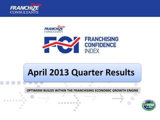 April 2013 Quarter Results
OPTIMISM BUILDS WITHIN THE FRANCHISING ECONOMIC GROWTH ENGINE
 