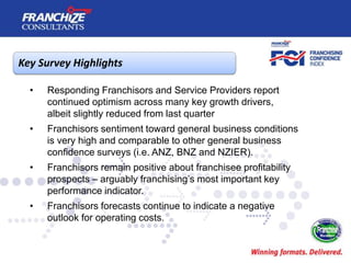 Key Survey Highlights
• Responding Franchisors and Service Providers report
continued optimism across many key growth driv...