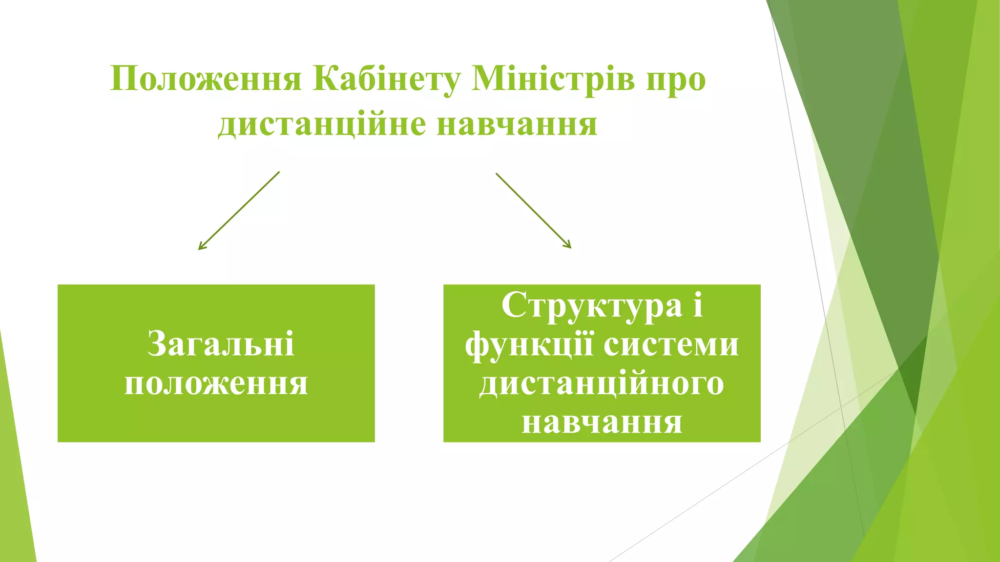 Положення Кабінету Міністрів про 
дистанційне навчання 
Загальні 
положення 
Структура і 
функції системи 
дистанційного 
навчання 
 