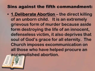 Others are victims of child abuse in different formsObstacles / hindrances in honoring parents:[ CFC, 1006-1008]1. Irresponsible parents – Not all fathers & mothers are really loving2. Parent’s inability or refusal to understand the different stages of growth of their children – A lot of Filipino parents do not know the characteristics of the different stages of human growth & dev’t. Hence they often fail to guide their children and “allow” them to grow & become mature individuals.