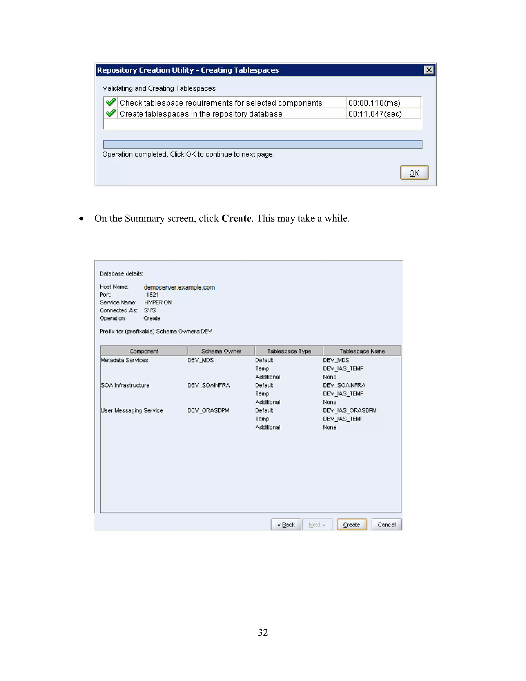 32
On the Summary screen, click Create. This may take a while.
 