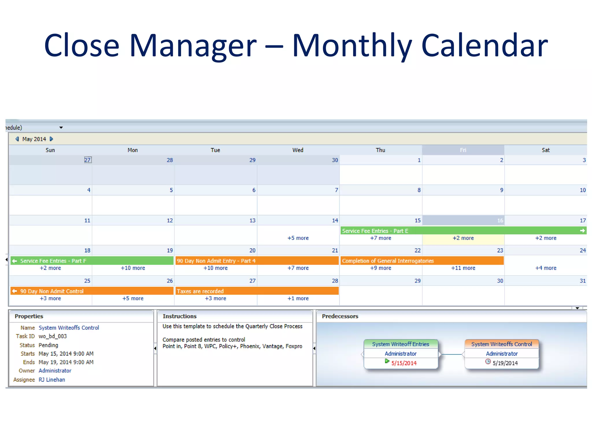 Close Manager – Monthly Calendar
 
