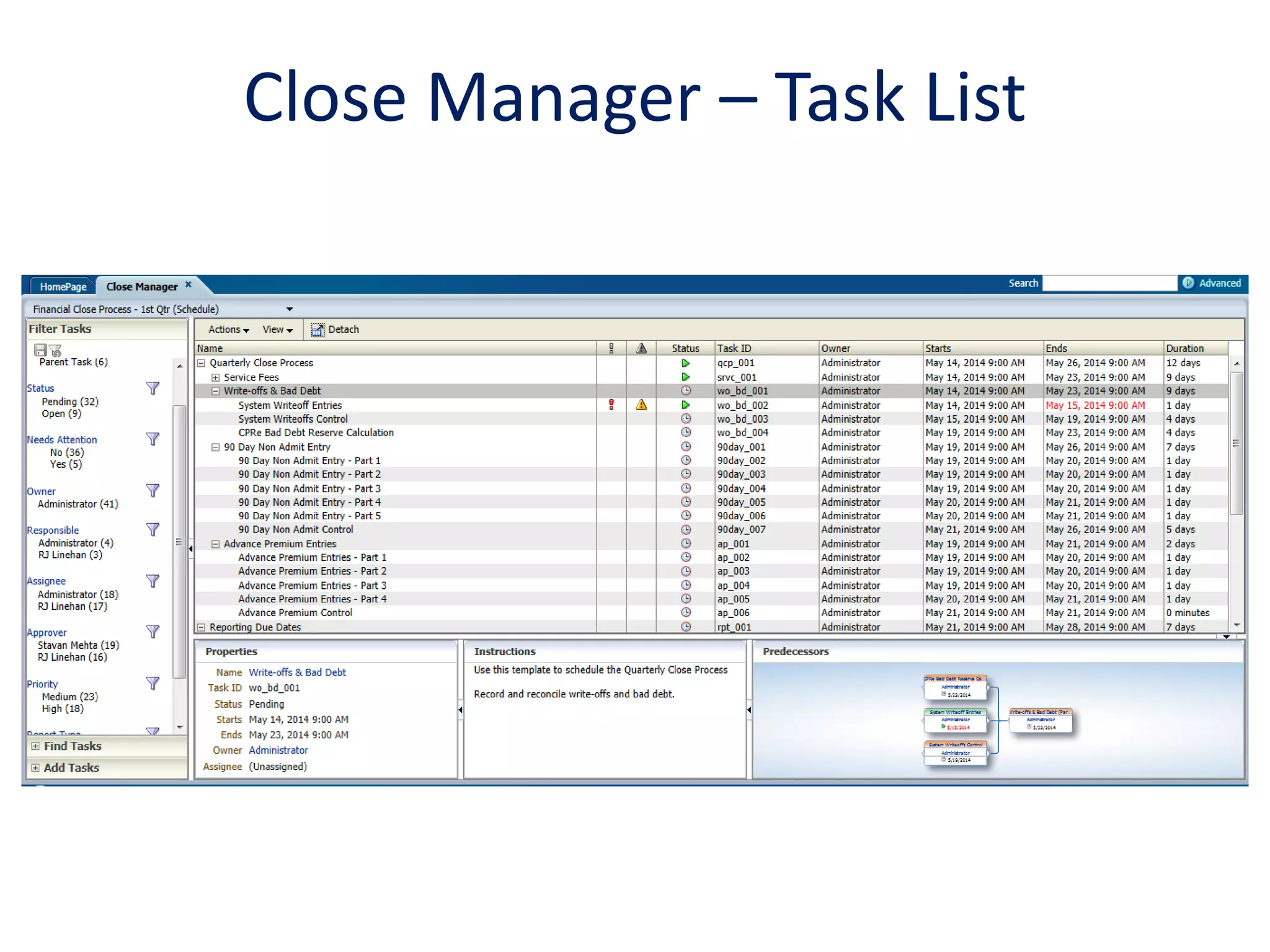 Close Manager – Task List
 