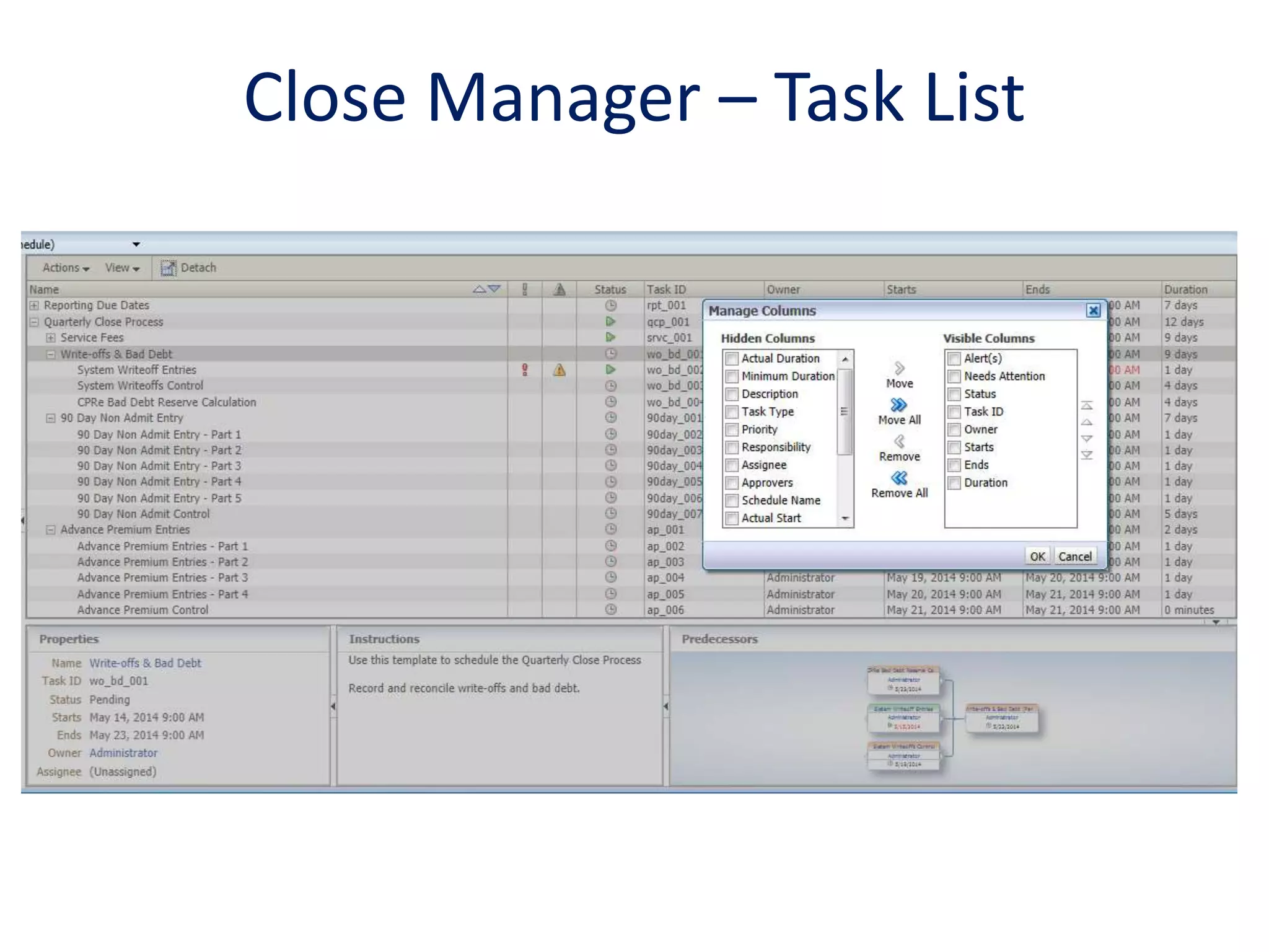 Close Manager – Task List
 