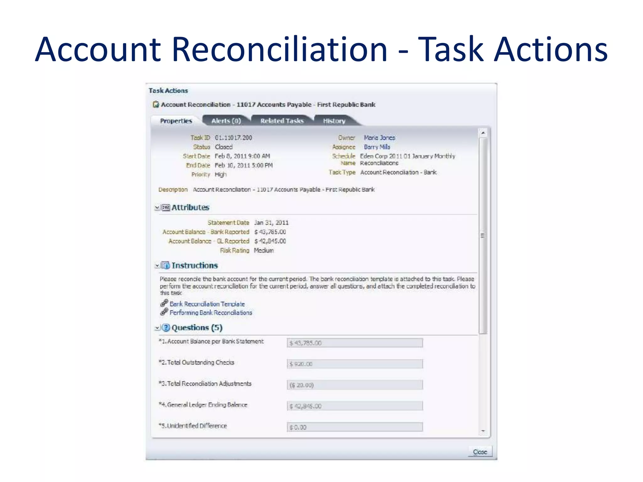 Account Reconciliation - Task Actions
 