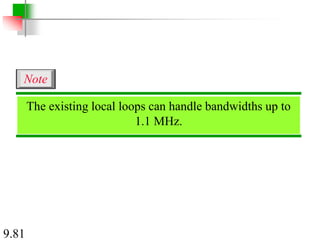 9.81
The existing local loops can handle bandwidths up to
1.1 MHz.
Note
 
