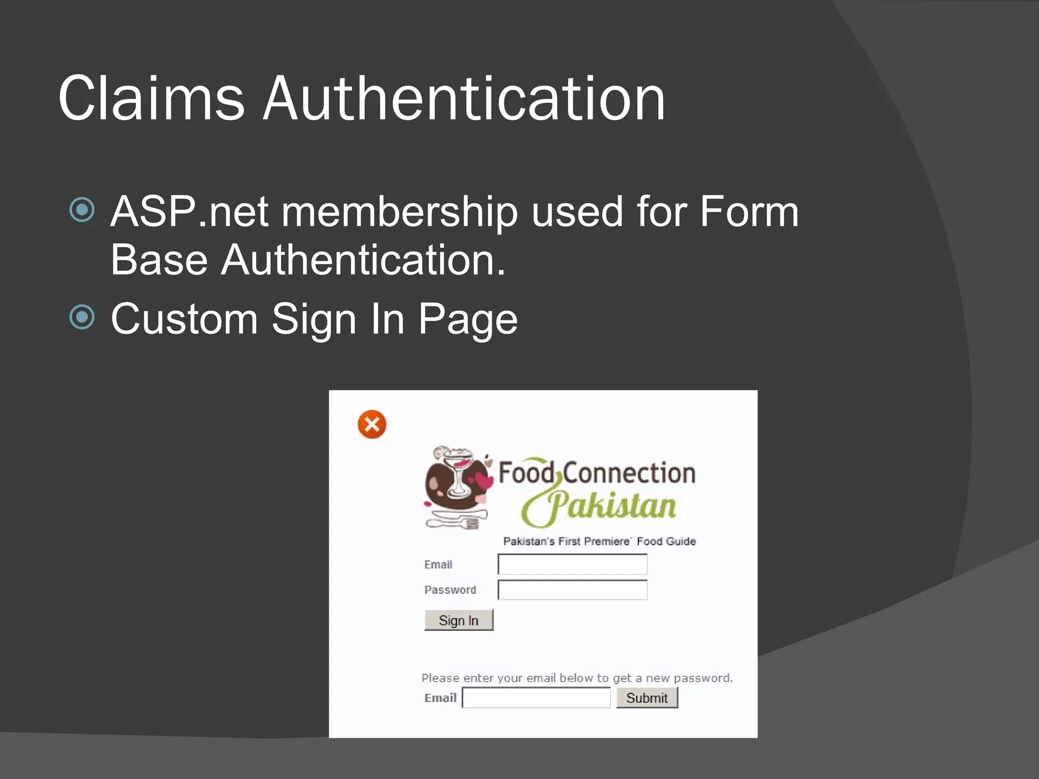 Claims Authentication ASP.net membership used for Form Base Authentication. Custom Sign In Page 