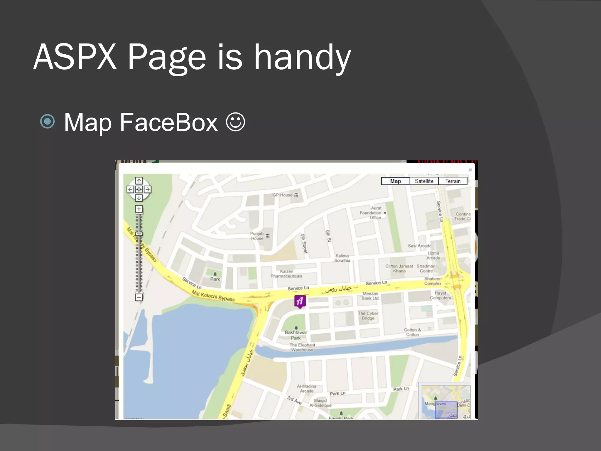 ASPX Page is handy Map FaceBox   