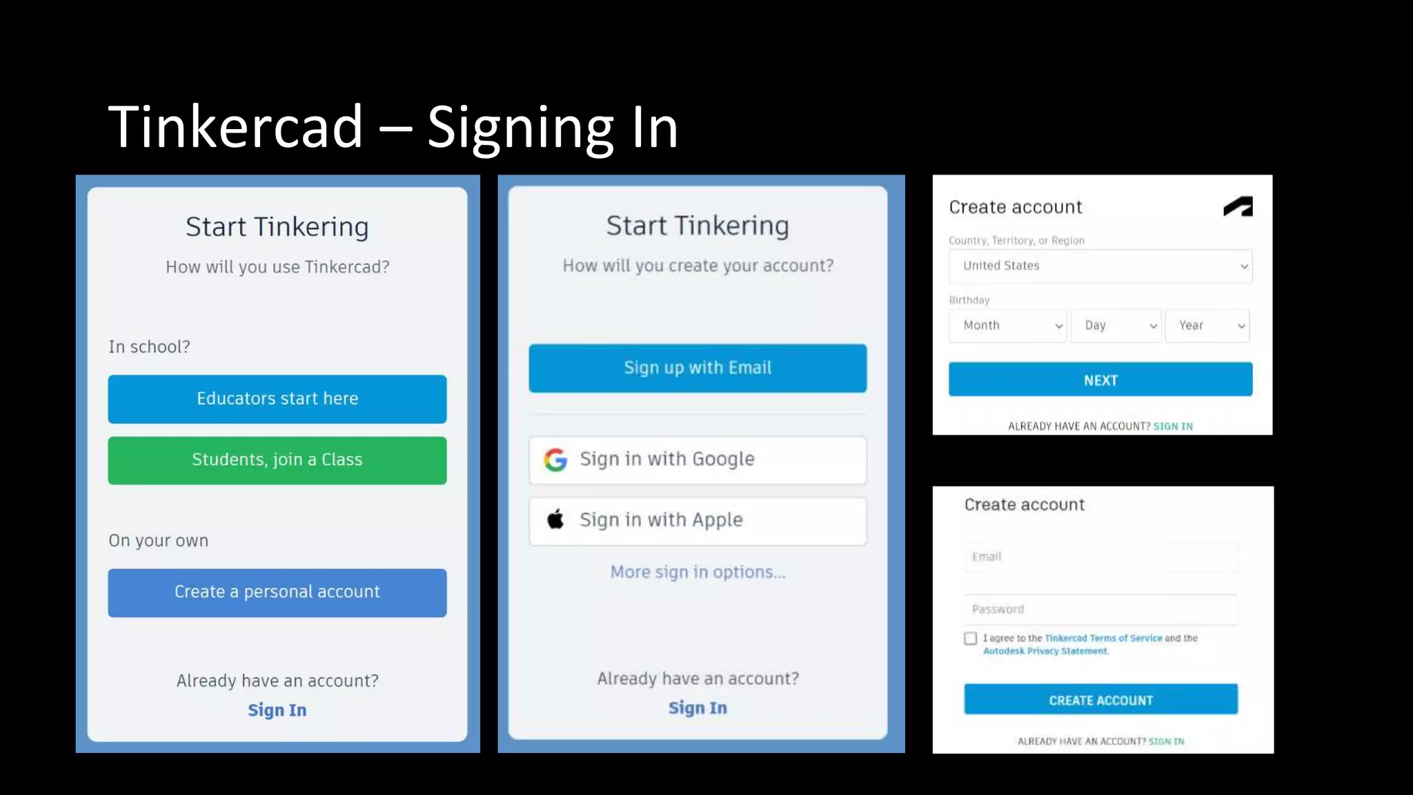Tinkercad – Signing In
 