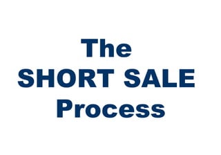 Foreclosure Solutions for Homeowners ™ by John Smith, Agent Foreclosure Solutions Specialist ABC Realty, Inc.  The  SHORT SALE  Process 