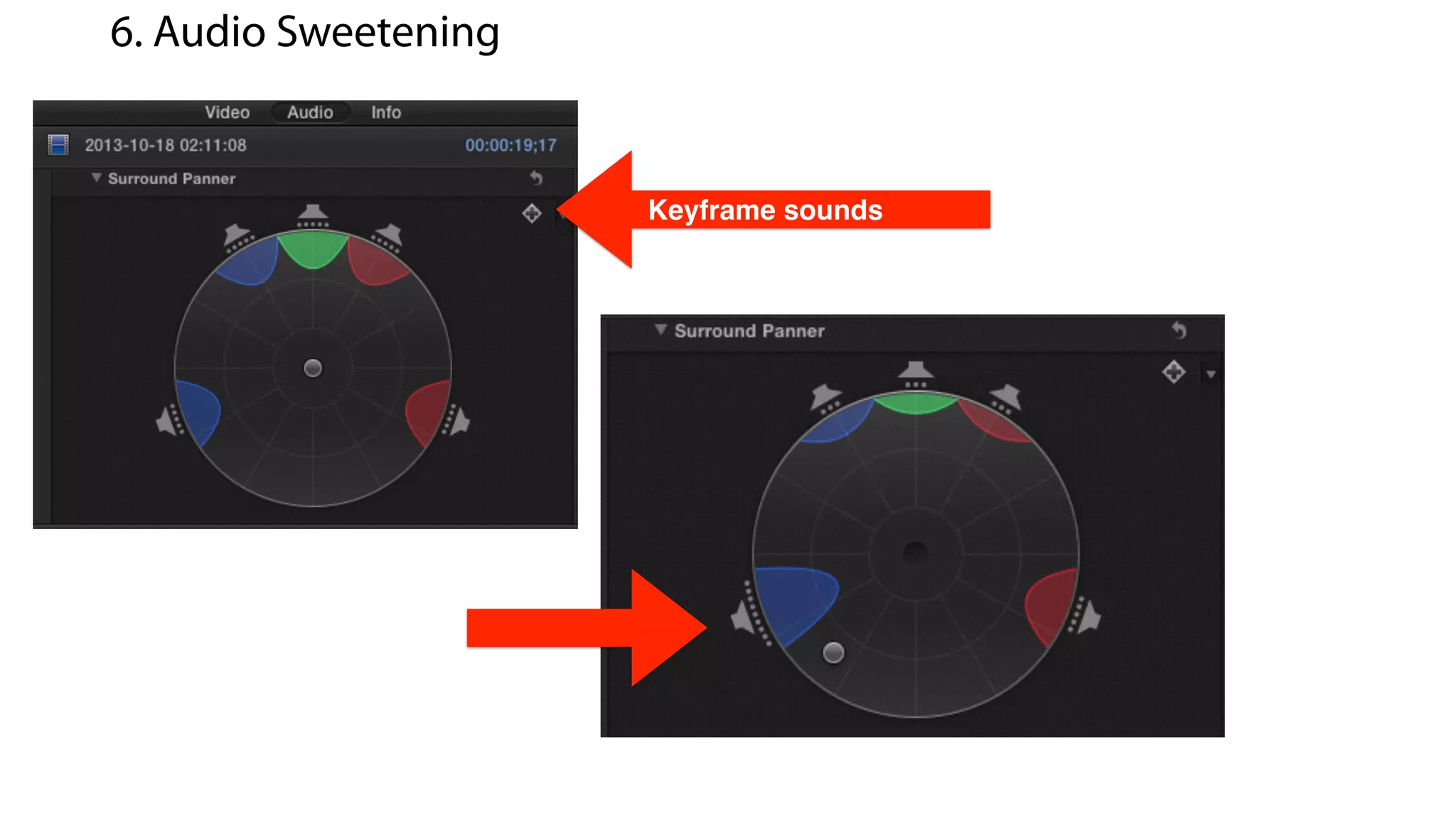 6. Audio Sweetening
Keyframe sounds
 