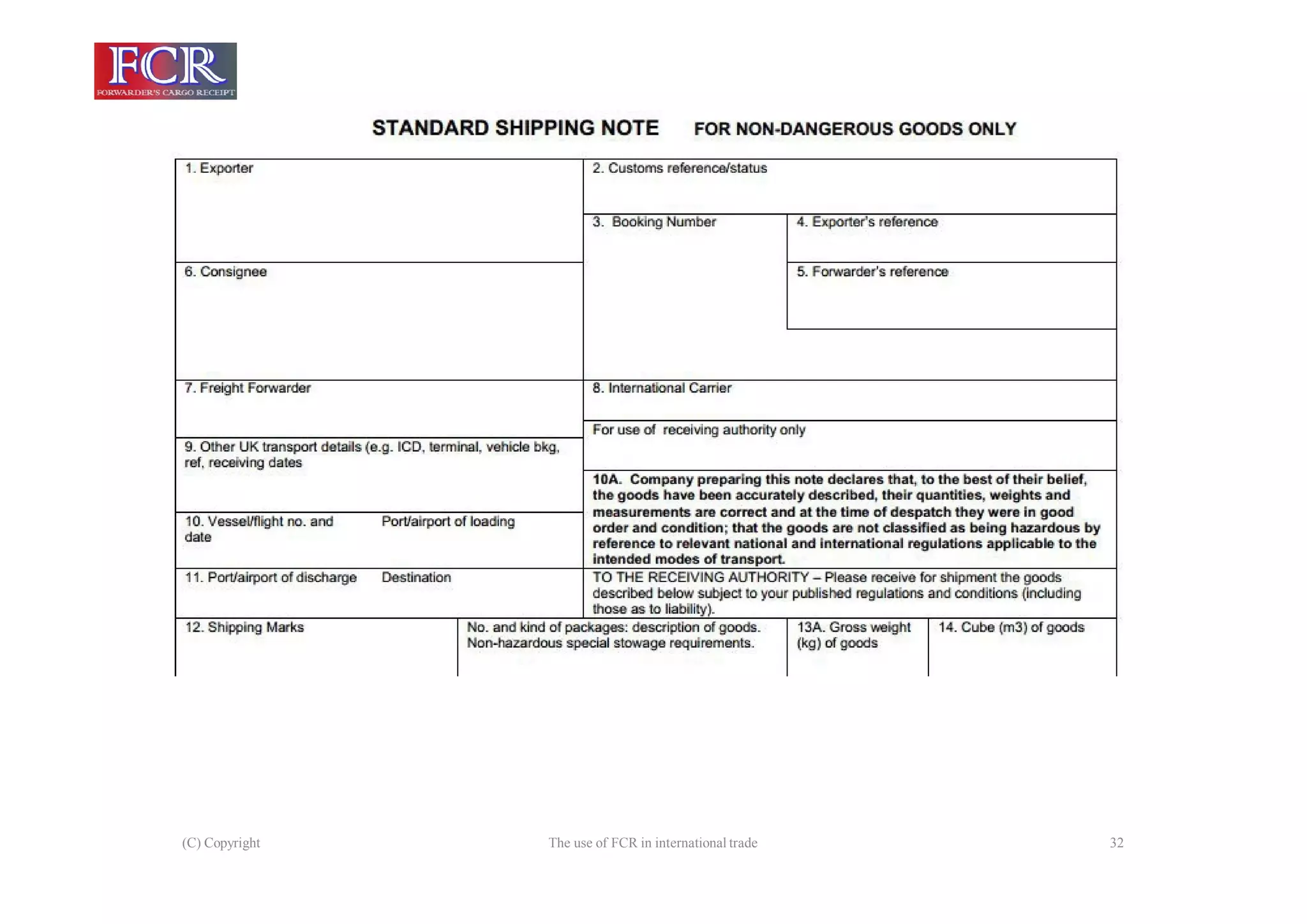 (C) Copyright The use of FCR in international trade 32
 