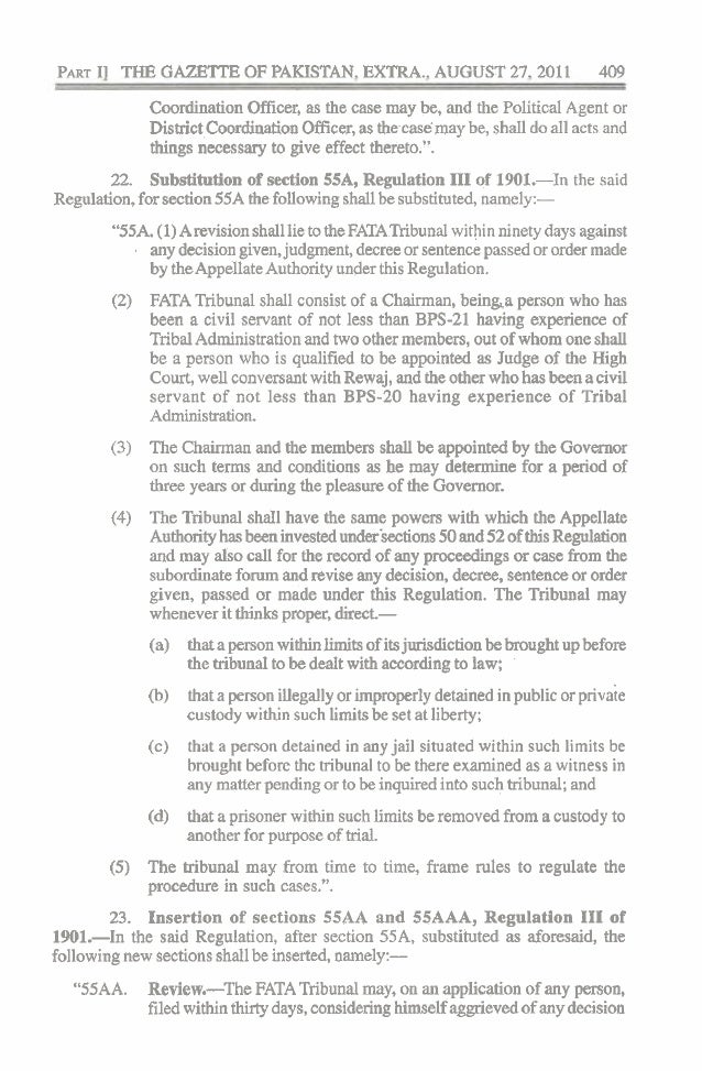 in decree a sentence the to Frontier Crimes FATA Regulation Regulation Amend