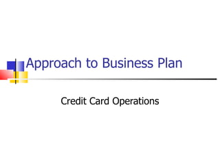 Approach to Business Plan Credit Card Operations 