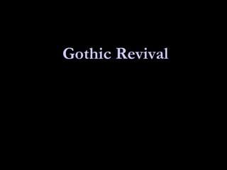 Gothic Revival characterized by strong associational values of religion and nature. It is a revival style based on English and French precedents from the late 12th-15th centuries. Gothic Revival is found in both ecclesiastical and residential architecture with a wide range of archaeological accuracy, from Richard Upjohn's urban churches to "Carpenter's Gothic" cottages. 