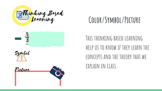 Color/Symbol/Picture
This thinking based learning
help us to know if they learn the
concepts and the theory that we
explain in class.
 