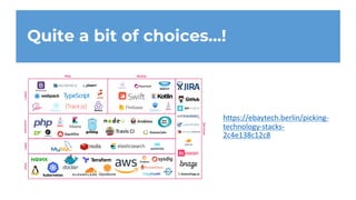 Quite a bit of choices…!
https://ebaytech.berlin/picking-
technology-stacks-
2c4e138c12c8
 