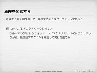 Copyright ? Susumu Yamazaki, All Rights Reserved. zacky1972
ԭФ
? ԭ򤦤ޤФƣФ褦ʥ`åפФ
? : `ץ쥤?`å
? `פCPU ˤʤ꤭äƣ쥸꣬I/O˥
ʤ飬CеZץiƌgФM
34
 