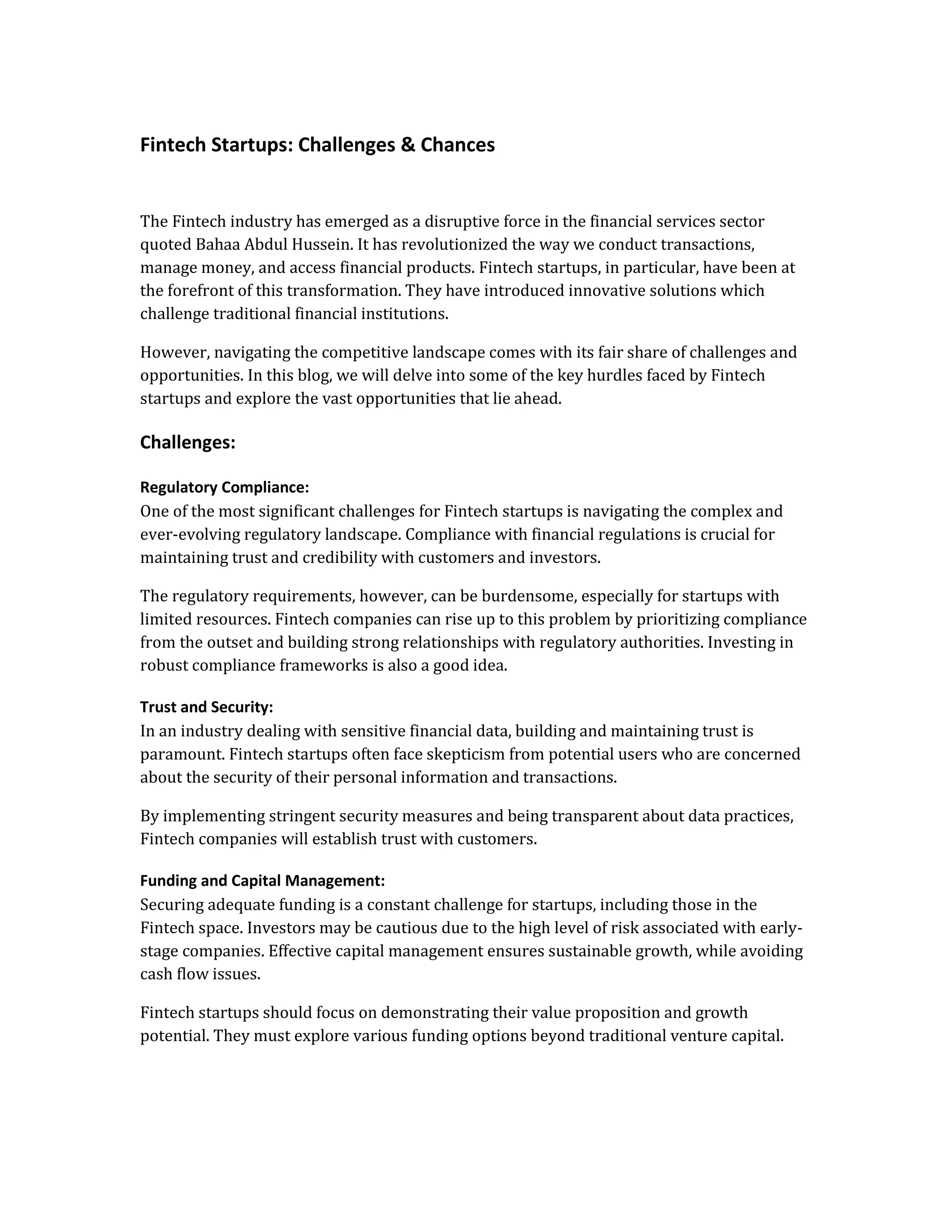 Fintech Startup Challenges | PDF