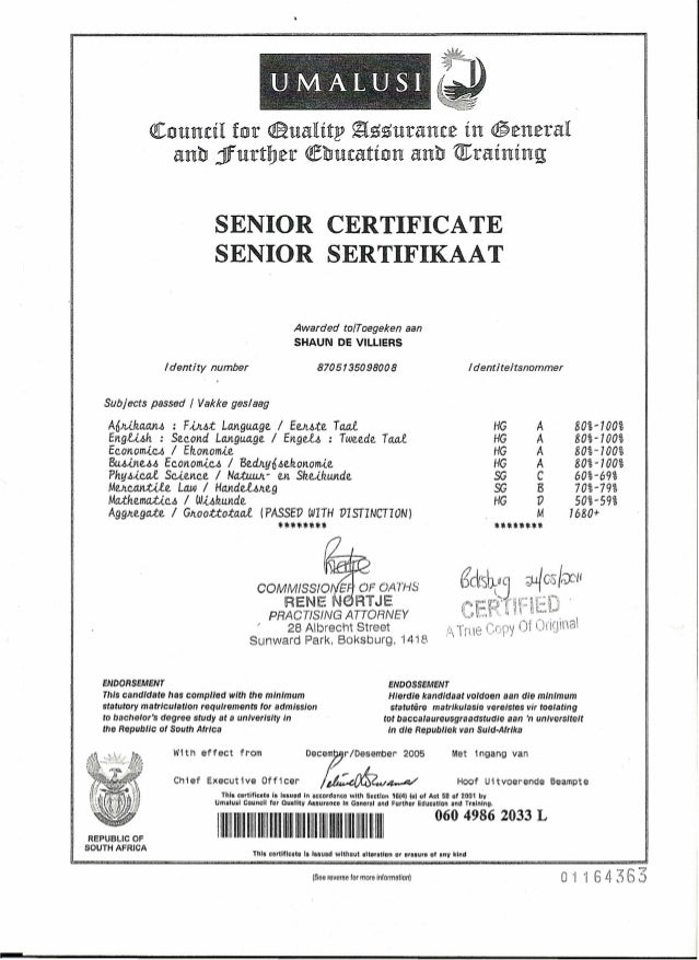 Umalusi Matric Certificate Pdf / Coloured National Senior Certificate