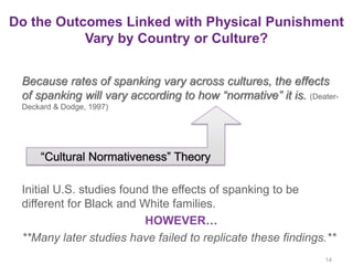 Do the Outcomes Linked with Physical Punishment
Vary by Country or Culture?
14
Because rates of spanking vary across cultu...