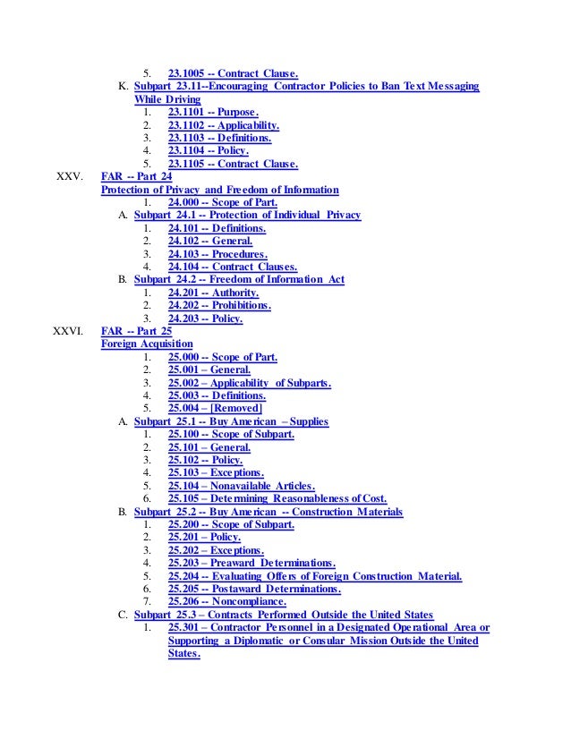 FAR Part Index