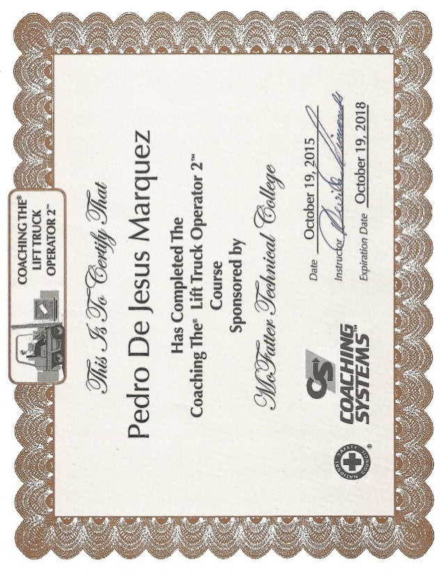 Powered Industrial Lift Truck Training Certificate Classroom