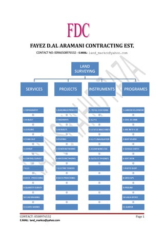 FAYEZ D.AL ARAMANI CONTRACTING EST.
CONTACT NO:00966508976532 - E.MAIL: land_markco@yahoo.com
CONTACT: 0508976532 Page 1
E.MAIL: land_markco@yahoo.com
 