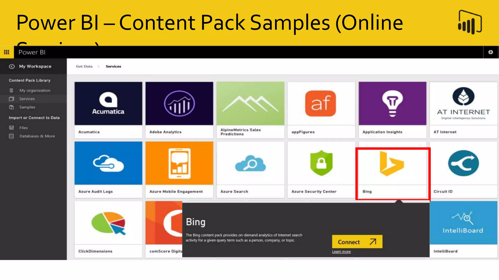 Power BI – Content Pack Samples (Online
Services)
 