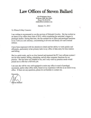 Attorney Steven Ballard Letter of Reference