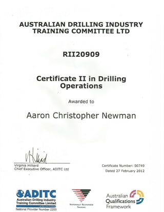 Cert II in Drilling Operations