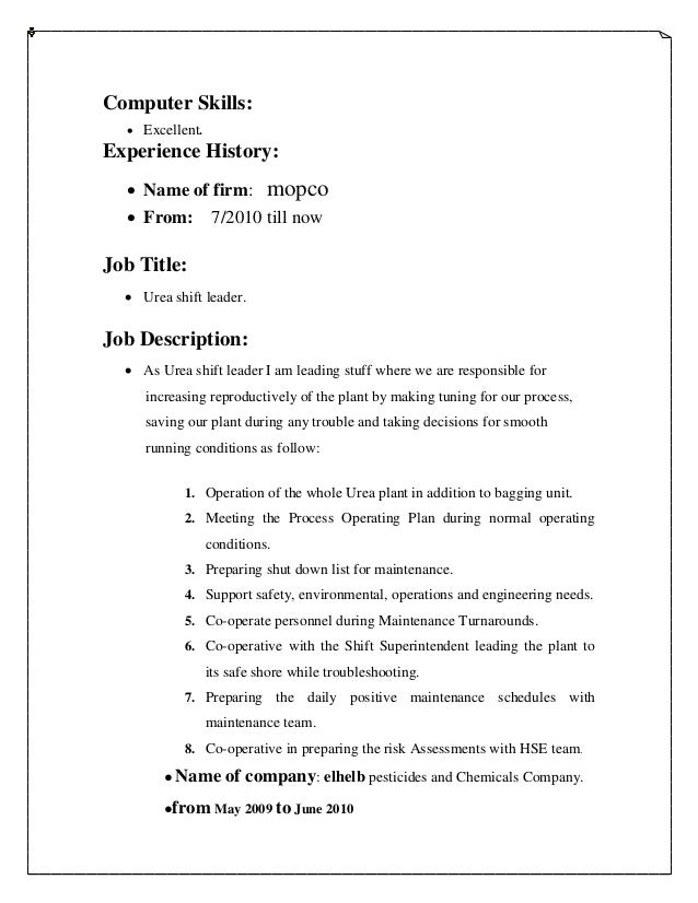 resume shift leader job description