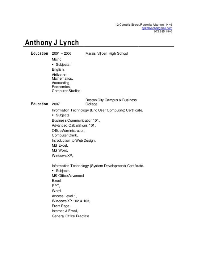 aj short resume