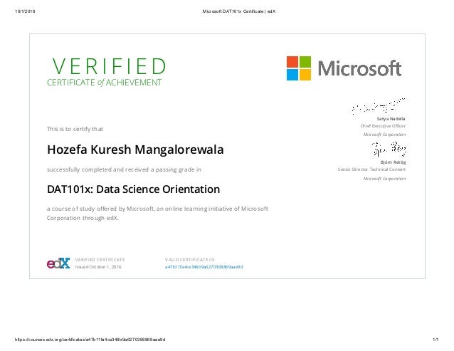 microsoft dat101x certificate edx