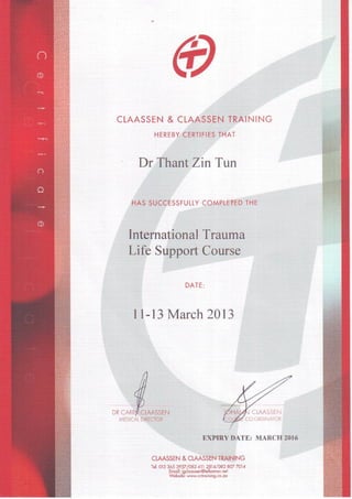 ITLS Certificate - Dr.Thant 2013