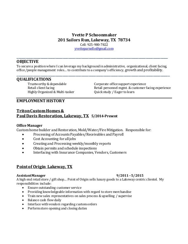 Custom home builder resume