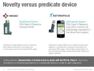 Presentation Ⓒ 2013 Rock Health
Novelty versus predicate device
SmartTrack System
FDA Class II Clearance
(October 2009)
In...