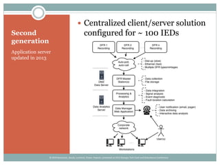 Second
generation
Application server
updated in 2013
 Centralized client/server solution
configured for ~ 100 IEDs
© 2014 Kezunovic, Sevcik, Lunsford, Clowe, Popovic; presented at 2014 Georgia Tech Fault and Disturbance Conference
 