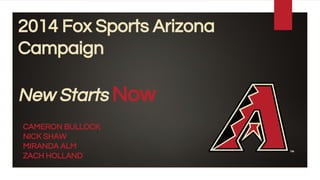 2014 Fox Sports Arizona
Campaign
New Starts Now
CAMERON BULLOCK
NICK SHAW
MIRANDA ALM
ZACH HOLLAND
 