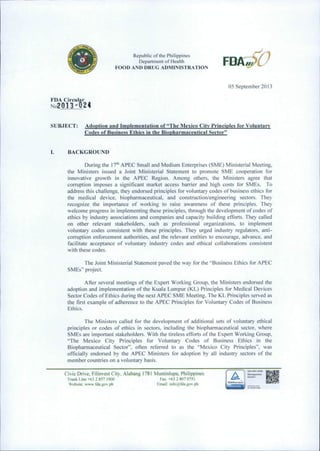FDA Memorandum Circular: Adoption of Mexico City Principles