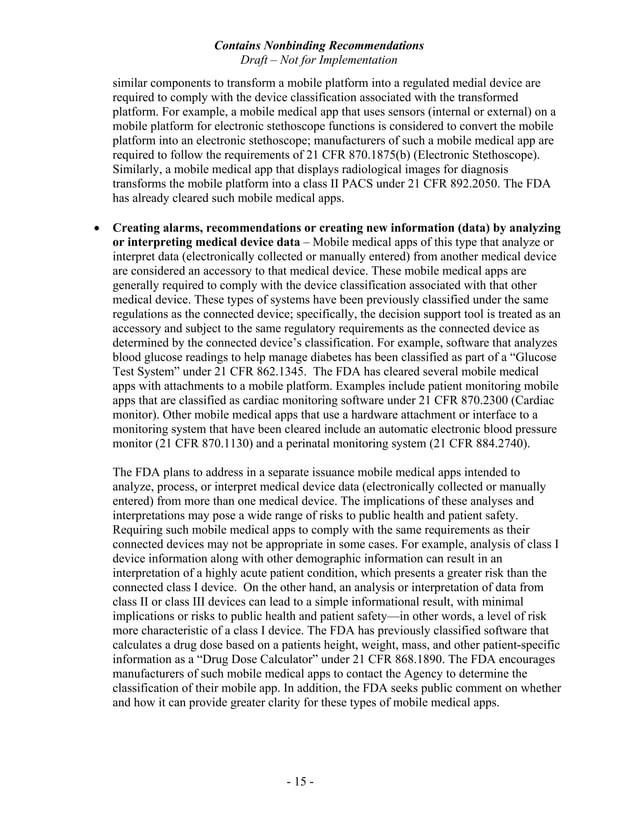 FDA Draft Guidance for Industry and Food and Drug Administration Staff