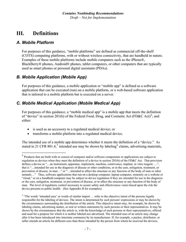 FDA Draft Guidance for Industry and Food and Drug Administration Staff