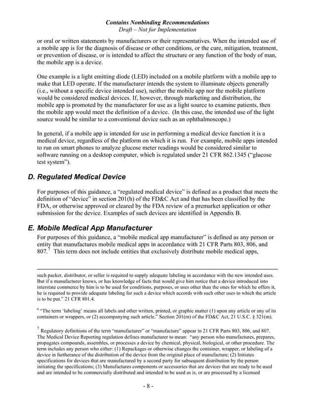 FDA Draft Guidance for Industry and Food and Drug Administration Staff