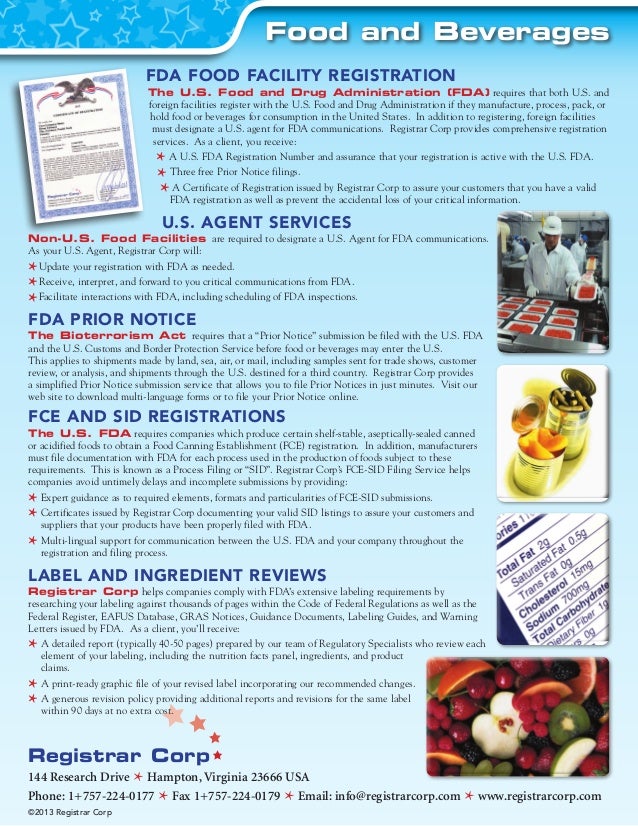 US FDA Food Facility Registration Registrar Corp